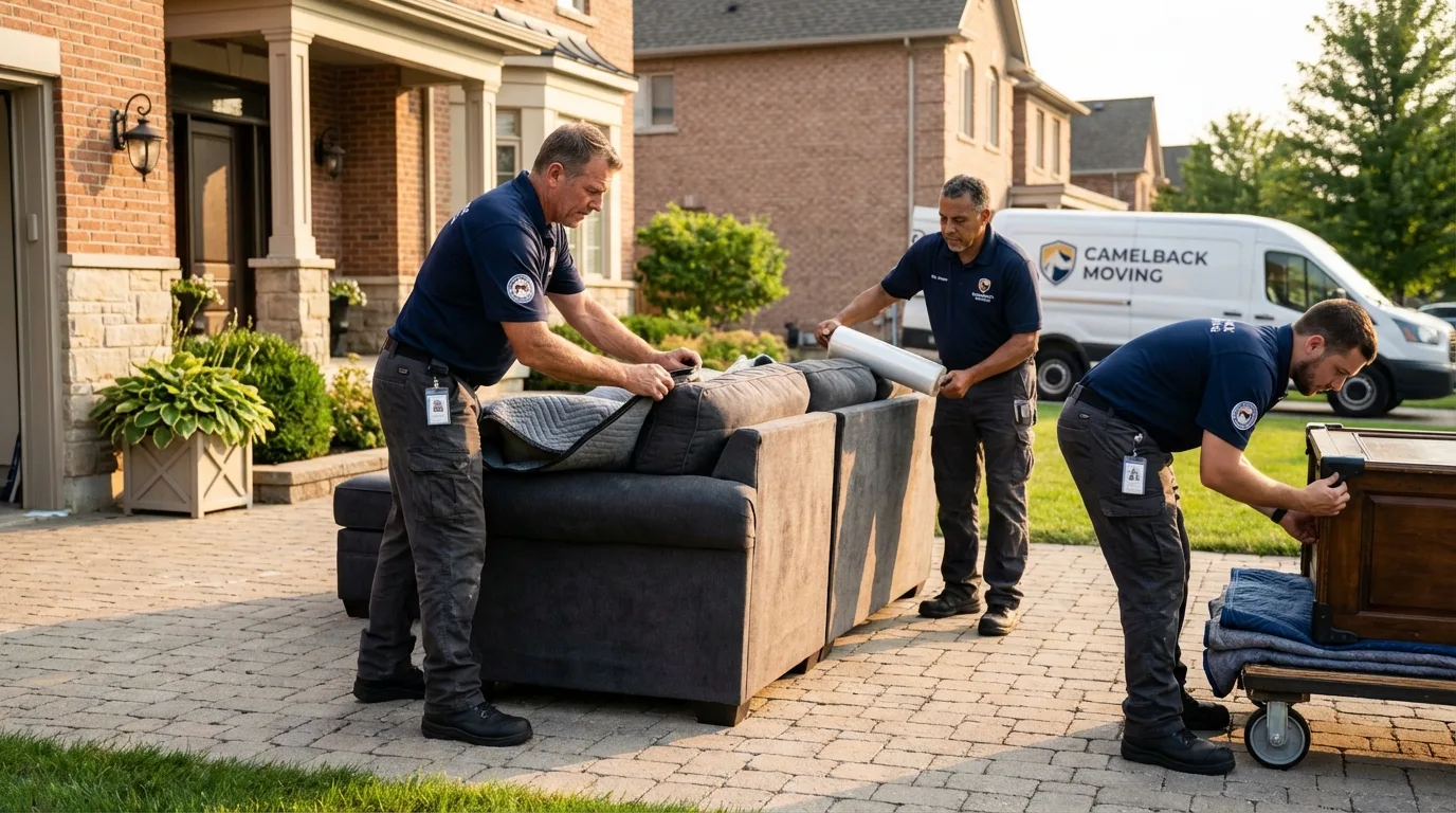Large estate moving crew wrapping furniture in Harvard, IL
